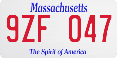 MA license plate 9ZF047