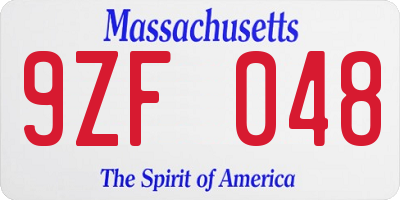 MA license plate 9ZF048