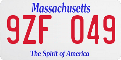 MA license plate 9ZF049