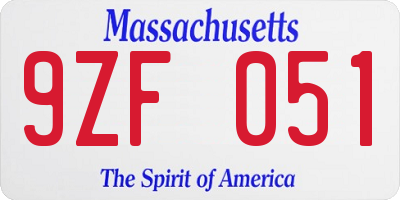 MA license plate 9ZF051