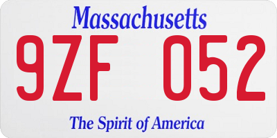 MA license plate 9ZF052