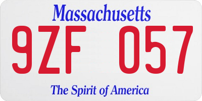 MA license plate 9ZF057