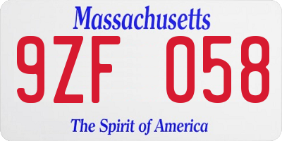 MA license plate 9ZF058