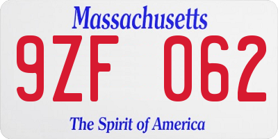 MA license plate 9ZF062