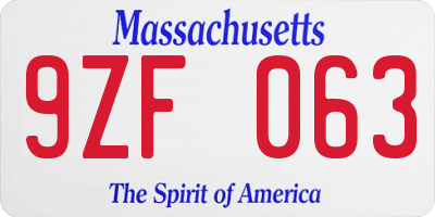 MA license plate 9ZF063