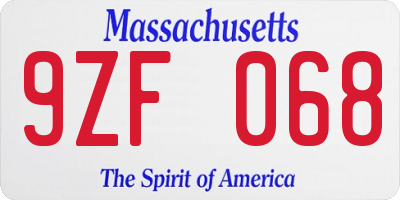 MA license plate 9ZF068