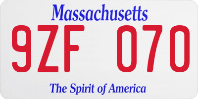 MA license plate 9ZF070