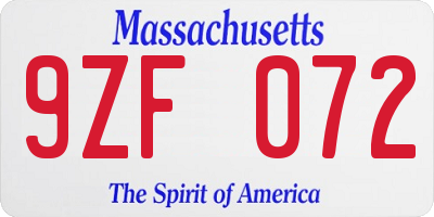 MA license plate 9ZF072