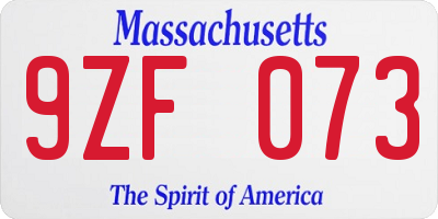 MA license plate 9ZF073