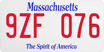 MA license plate 9ZF076