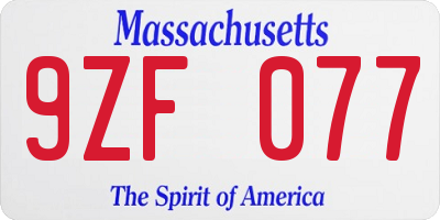 MA license plate 9ZF077