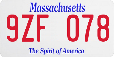 MA license plate 9ZF078