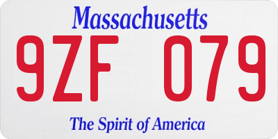 MA license plate 9ZF079