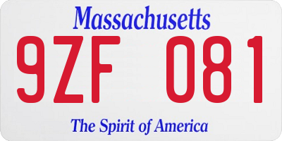 MA license plate 9ZF081