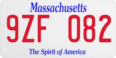 MA license plate 9ZF082