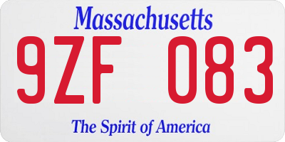 MA license plate 9ZF083