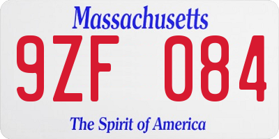 MA license plate 9ZF084