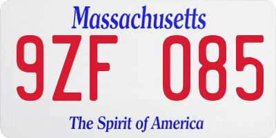 MA license plate 9ZF085