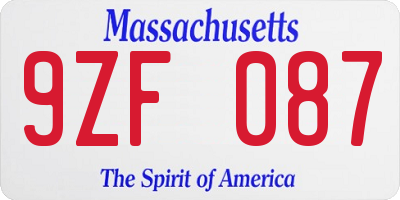MA license plate 9ZF087