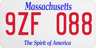 MA license plate 9ZF088