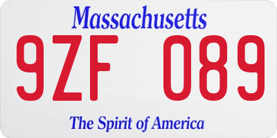 MA license plate 9ZF089