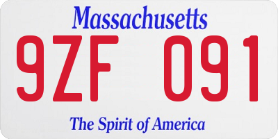 MA license plate 9ZF091