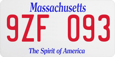 MA license plate 9ZF093