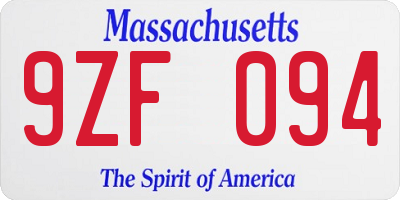 MA license plate 9ZF094