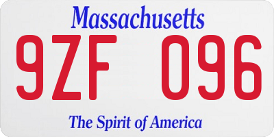 MA license plate 9ZF096