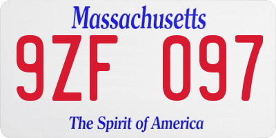 MA license plate 9ZF097