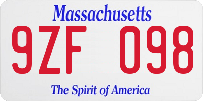 MA license plate 9ZF098