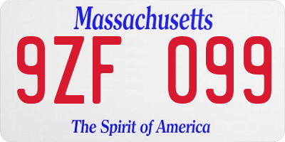 MA license plate 9ZF099