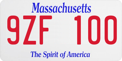 MA license plate 9ZF100