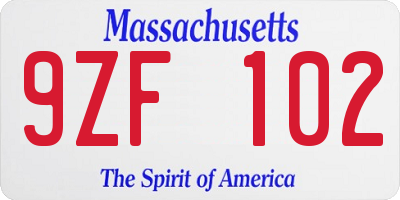 MA license plate 9ZF102