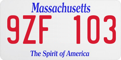 MA license plate 9ZF103
