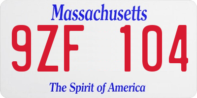 MA license plate 9ZF104