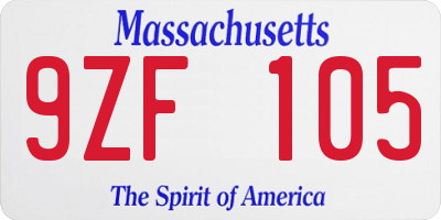 MA license plate 9ZF105