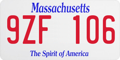 MA license plate 9ZF106