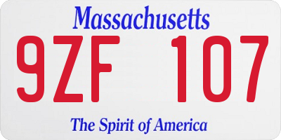 MA license plate 9ZF107