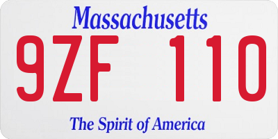 MA license plate 9ZF110