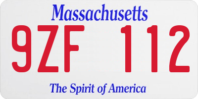 MA license plate 9ZF112