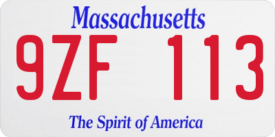 MA license plate 9ZF113