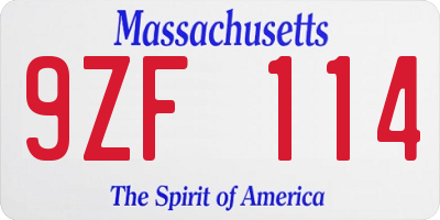 MA license plate 9ZF114