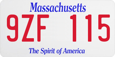 MA license plate 9ZF115