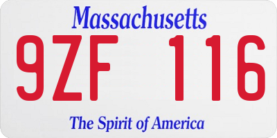 MA license plate 9ZF116