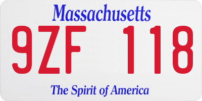 MA license plate 9ZF118