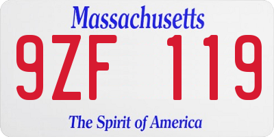 MA license plate 9ZF119