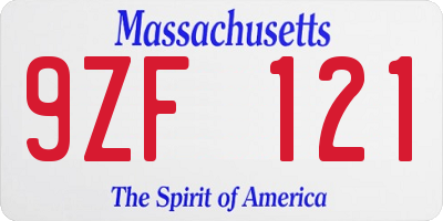 MA license plate 9ZF121