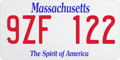 MA license plate 9ZF122