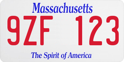 MA license plate 9ZF123